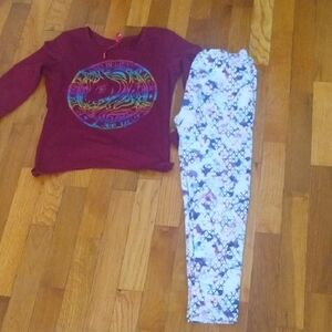Burgundy Unicorn Top and Patterned legging set, girl large